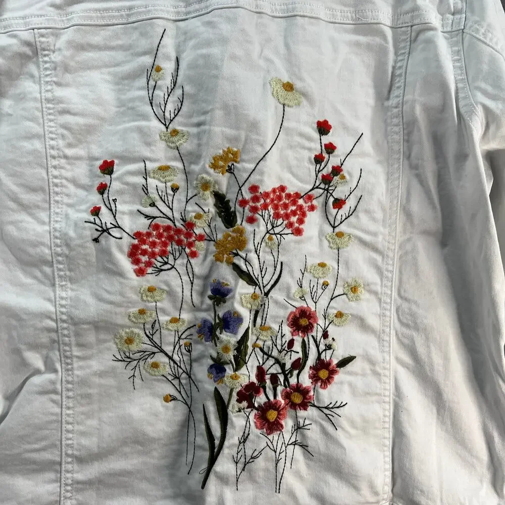Laurie Felt Wave Denim Jacket with Embroidery White Size Large